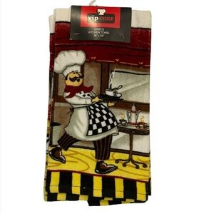 VIP Chef Kitchen Towel Set Fat Italian Chef Decor Set of 2 Thick Absorbent
